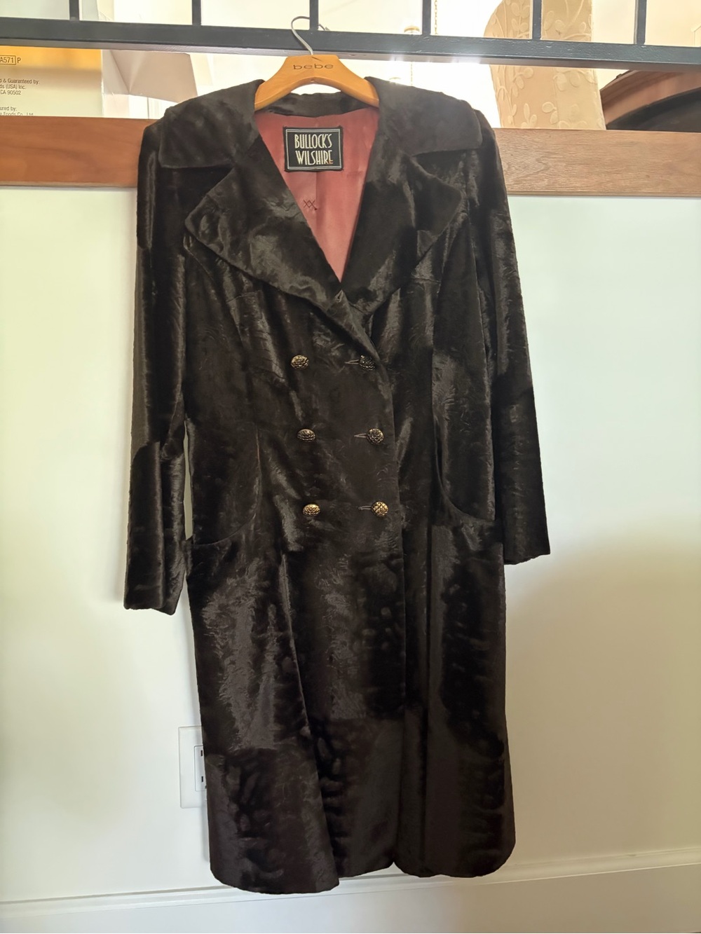 Vintage Dark Brown Double-Breasted Faux Fur Trench Coat